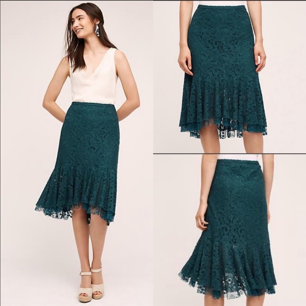 NWT Anthropologie Green Lace Skirt Size 6